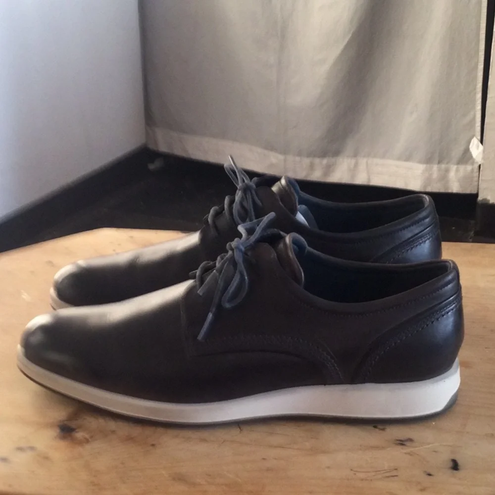 Ecco Black Leather Derby Shoes with White Soles